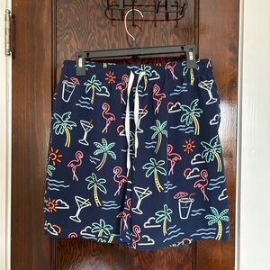 Chubbies Navy Neon Tropical Print Swim Shorts